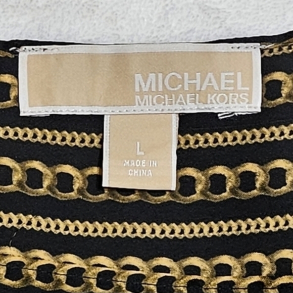 Michael Kors Black Chains Links Print Boat Neck Short Sleeve Large - Picture 11 of 11